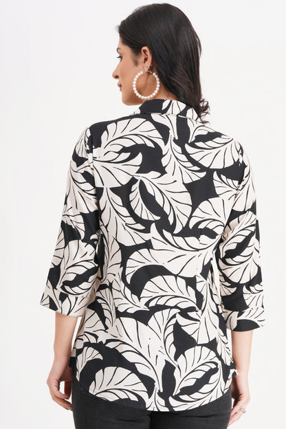 Black & White Leaf Print Top