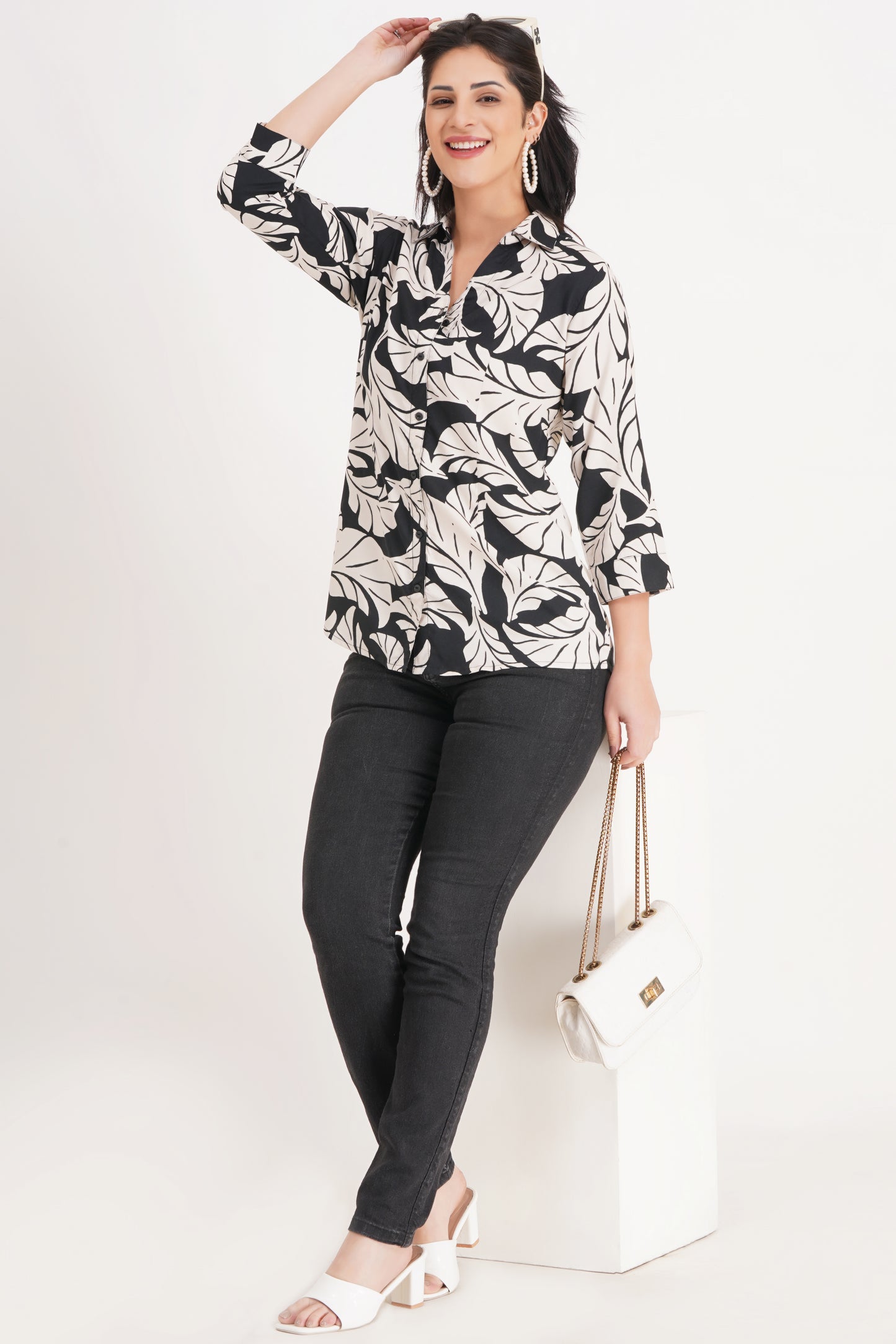 Black & White Leaf Print Top