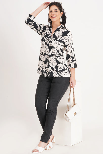 Black & White Leaf Print Top
