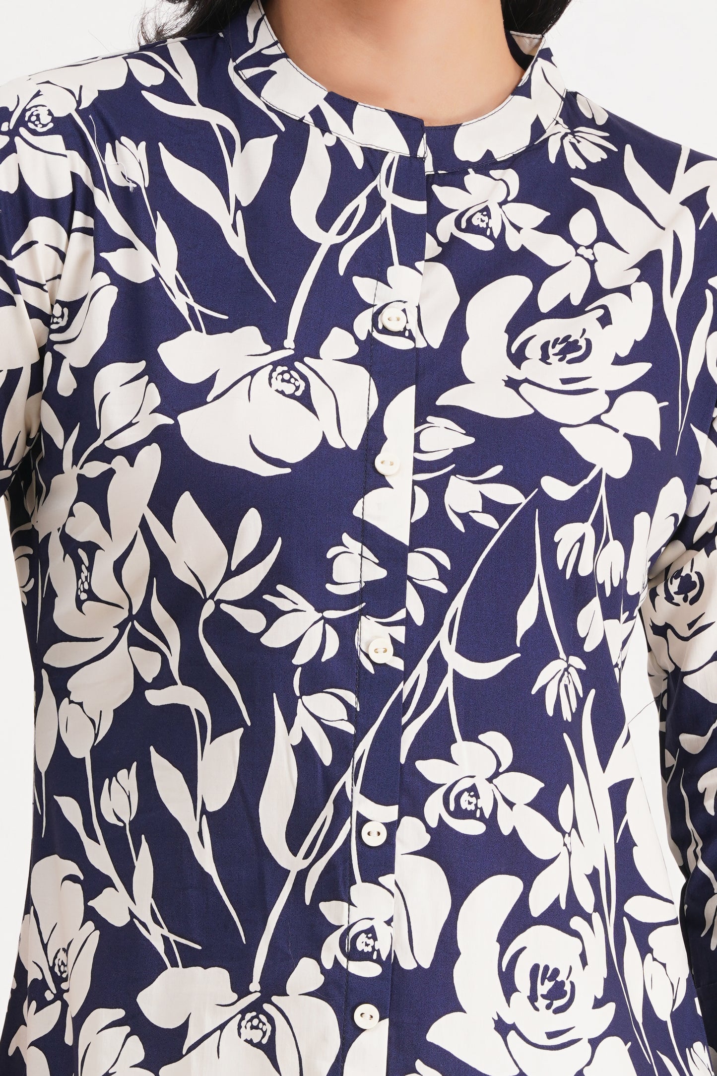 Navy Floral Printed Short Kurti