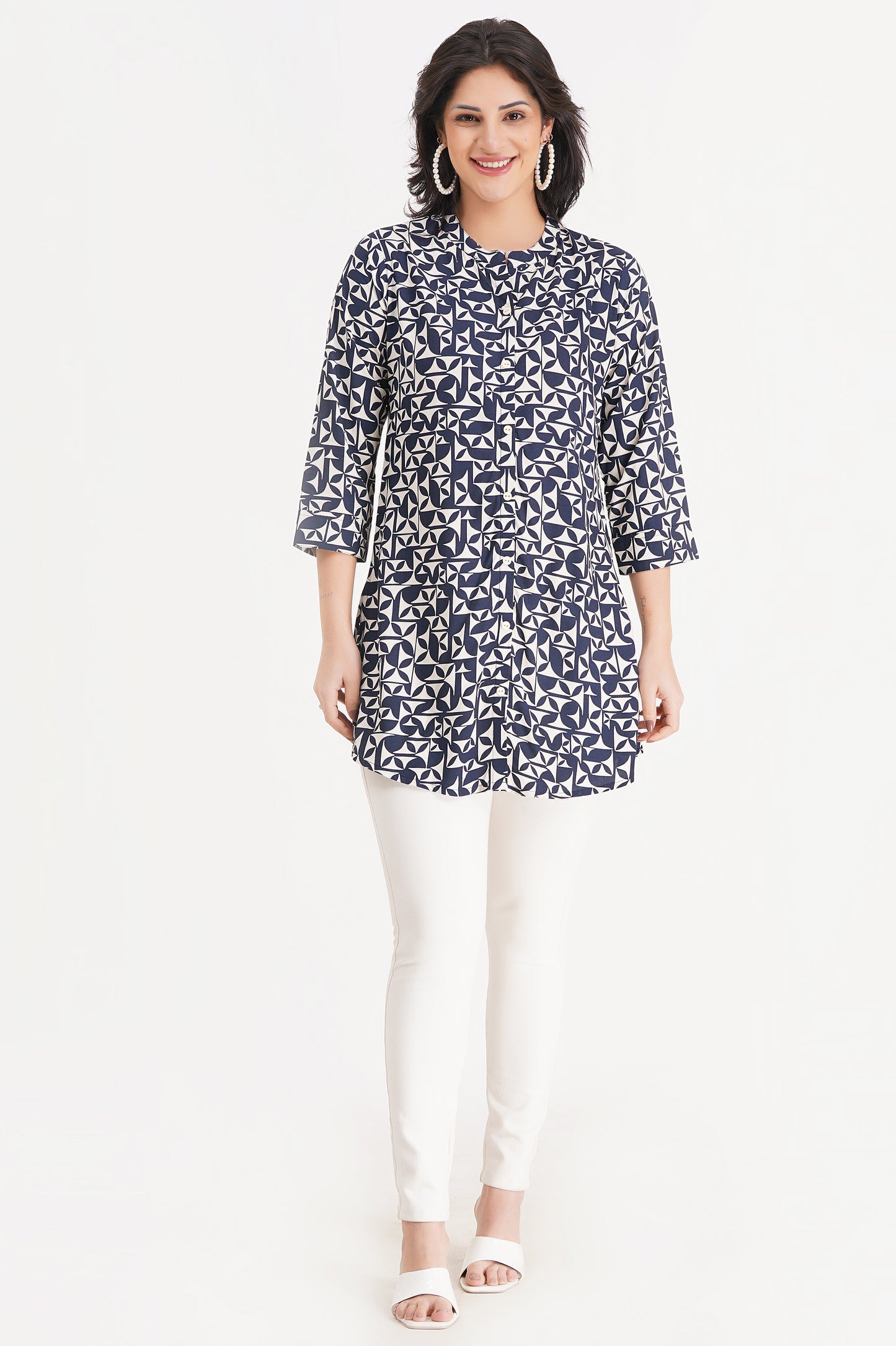 Navy Geometric Print Short Kurti