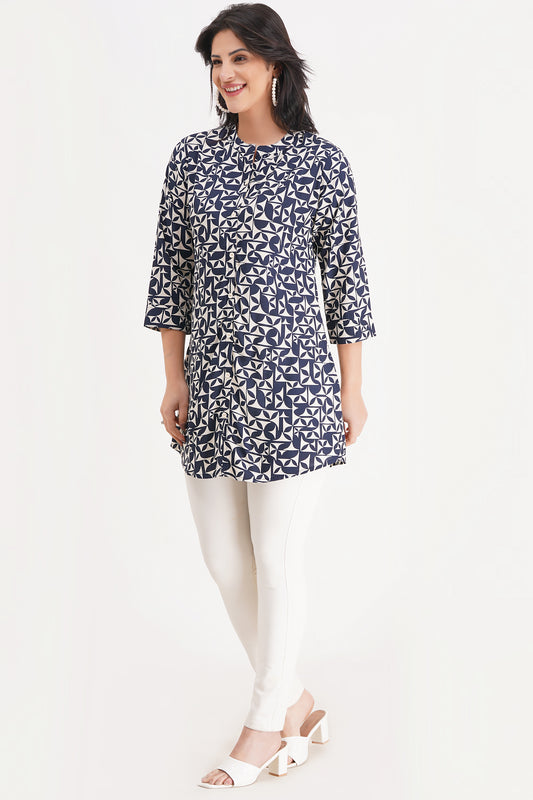Navy Geometric Print Short Kurti