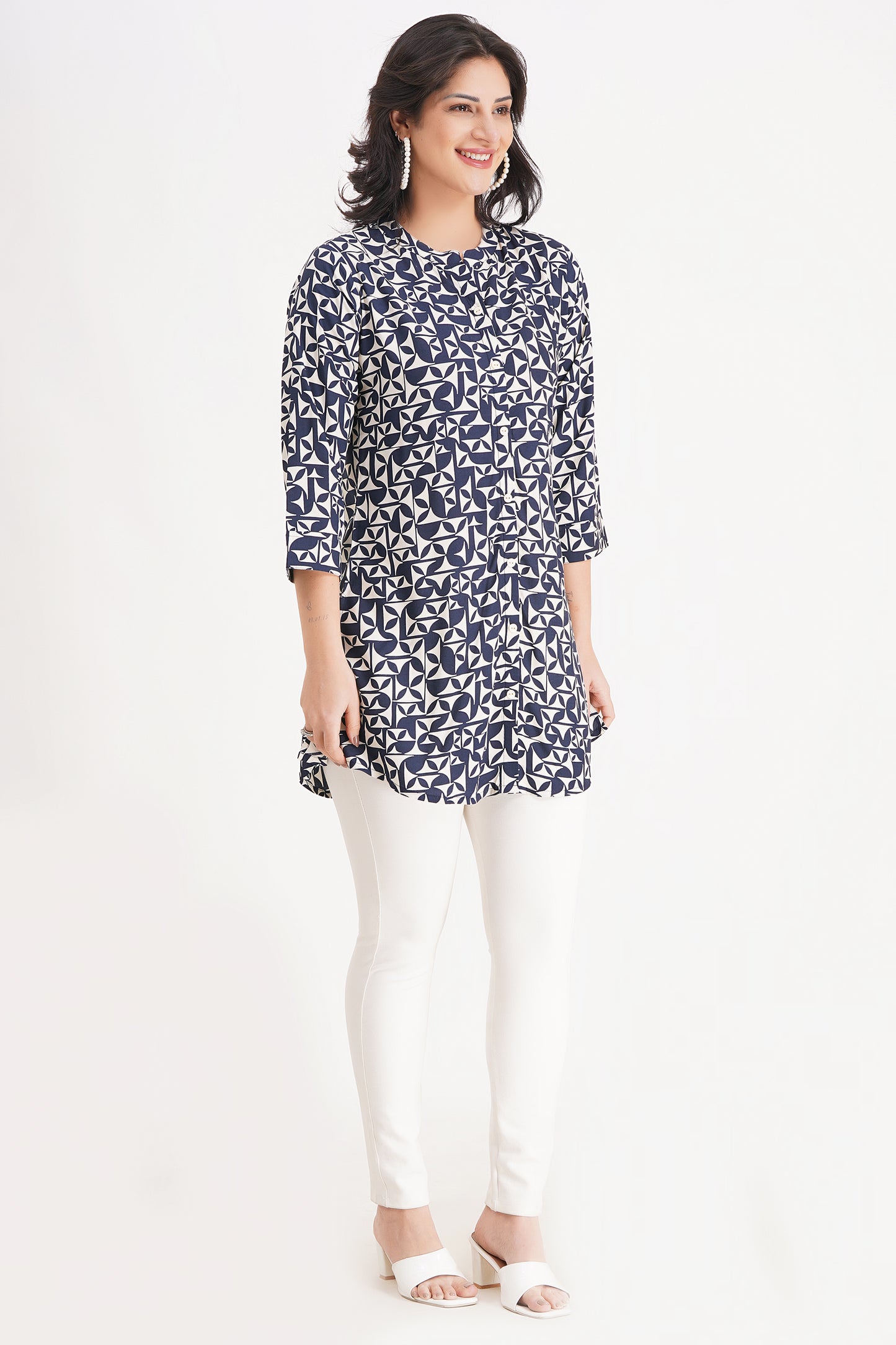 Navy Geometric Print Short Kurti