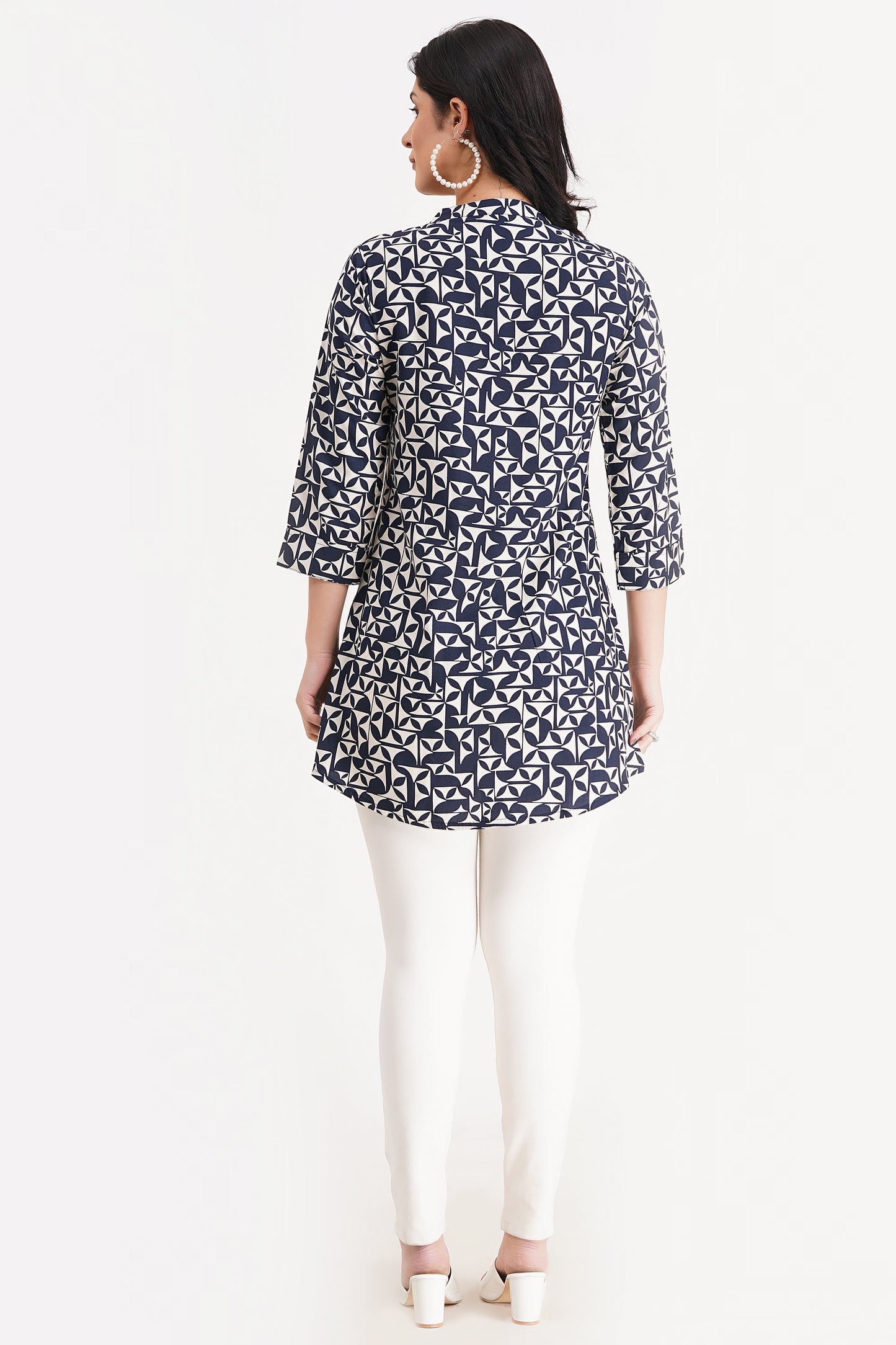 Navy Geometric Print Short Kurti