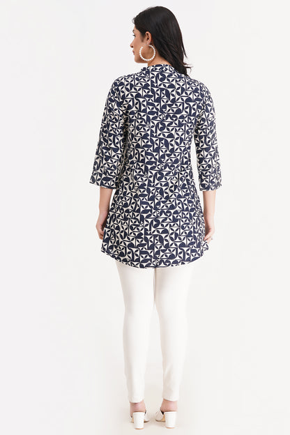 Navy Geometric Print Short Kurti