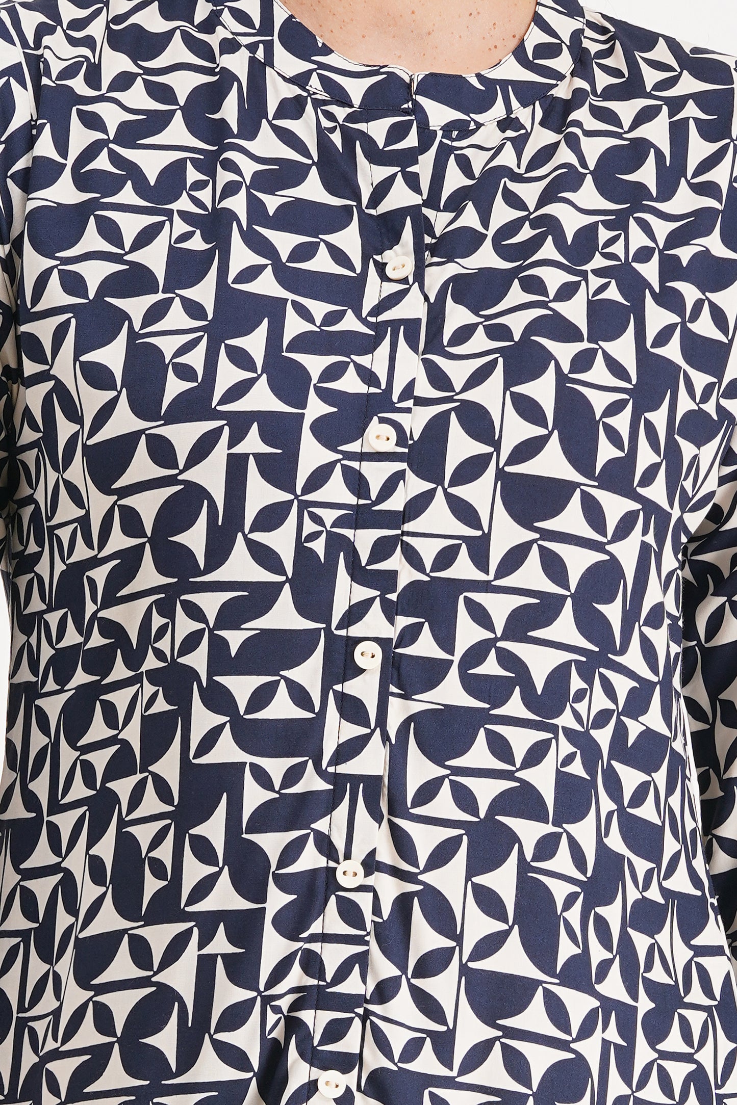 Navy Geometric Print Short Kurti