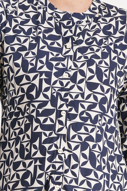Navy Geometric Print Short Kurti