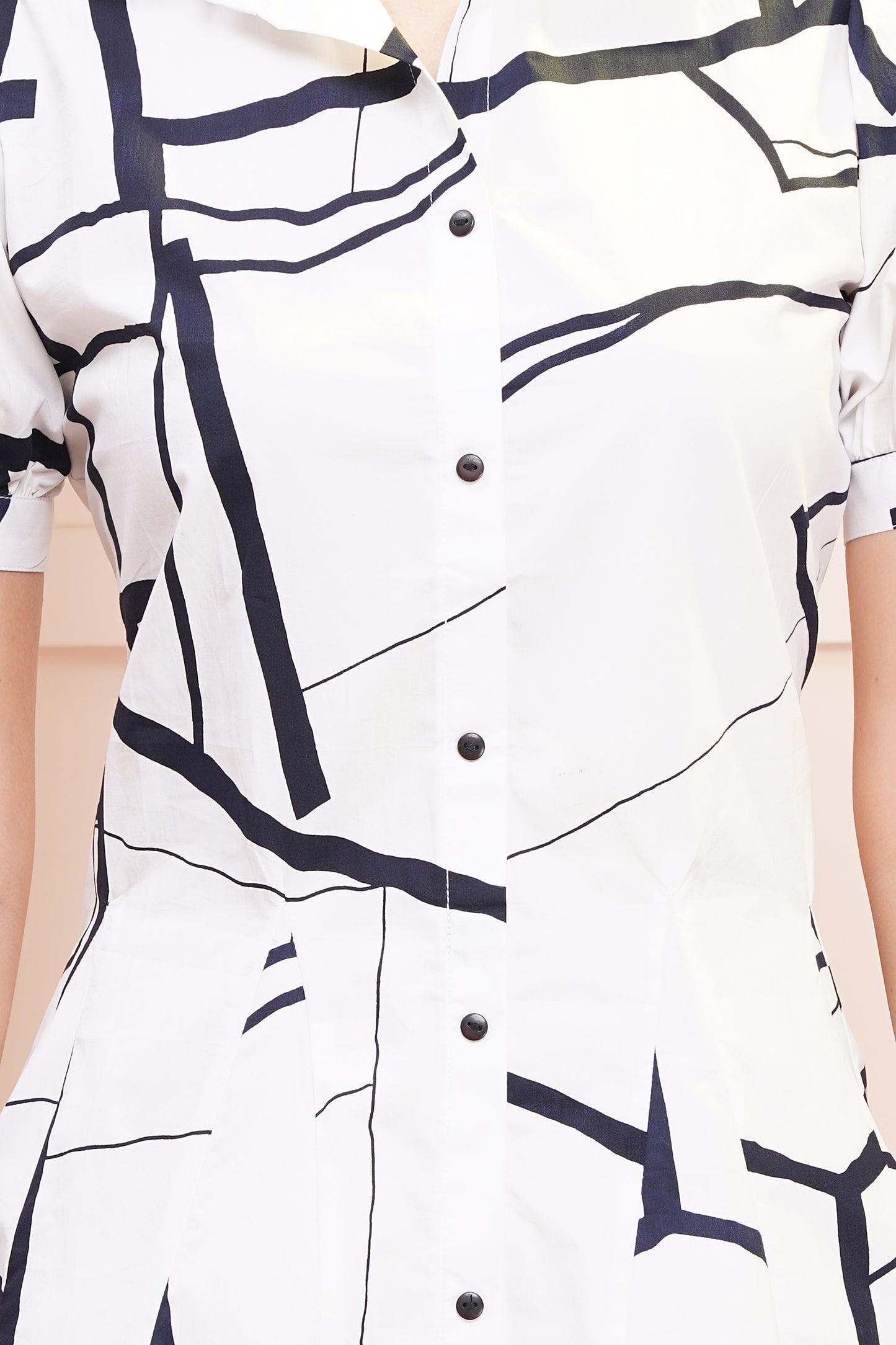 Geometric Chic White Short Midi Dress