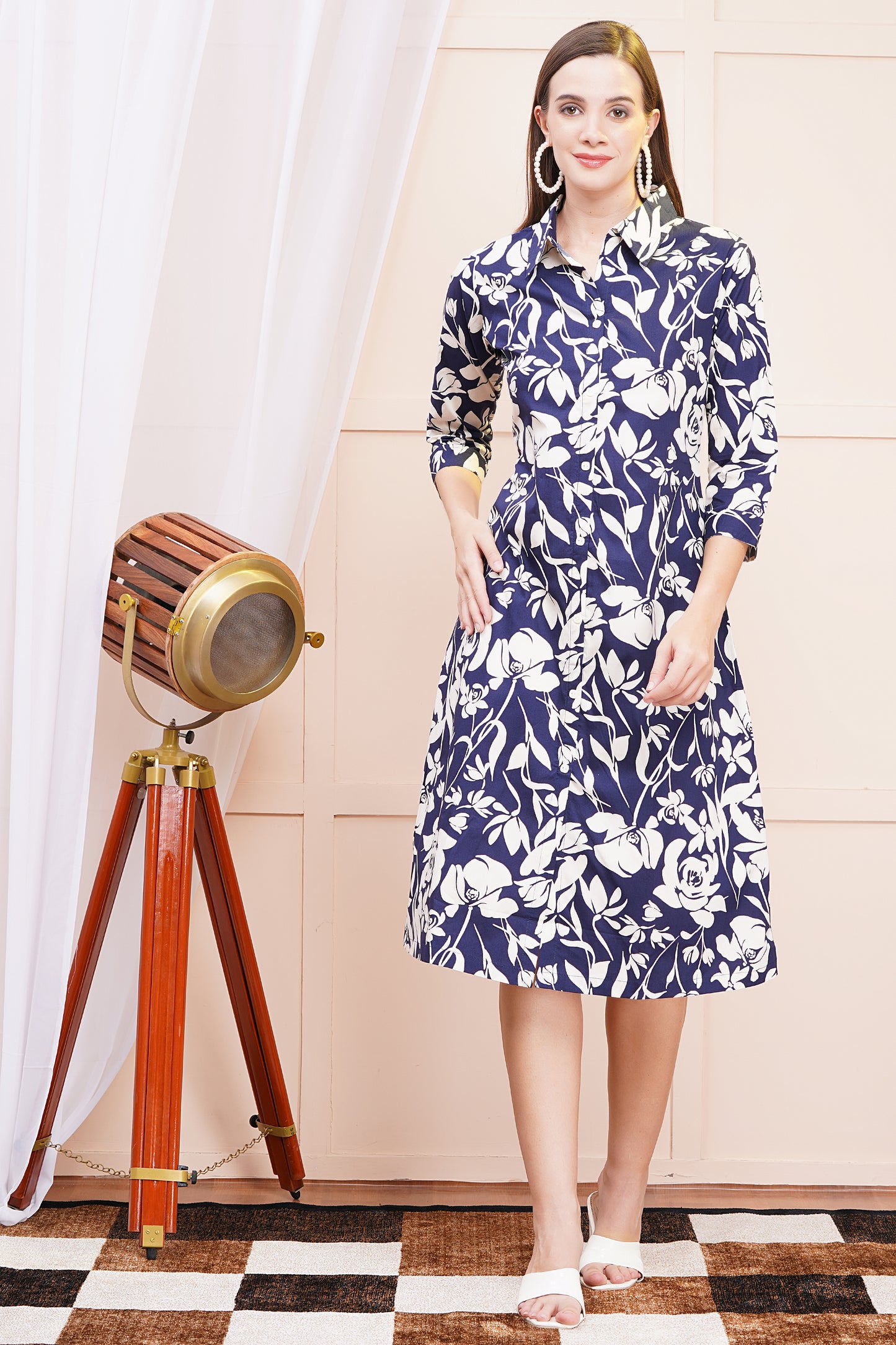 Royal Bloom Essence A-Line Shirt Dress