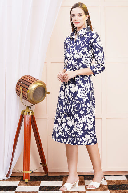 Royal Bloom Essence A-Line Shirt Dress