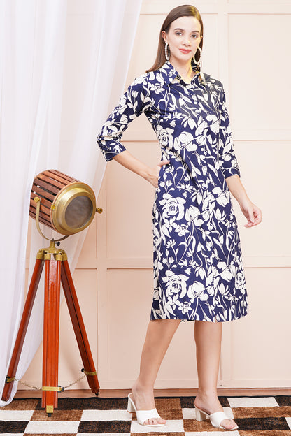 Royal Bloom Essence A-Line Shirt Dress