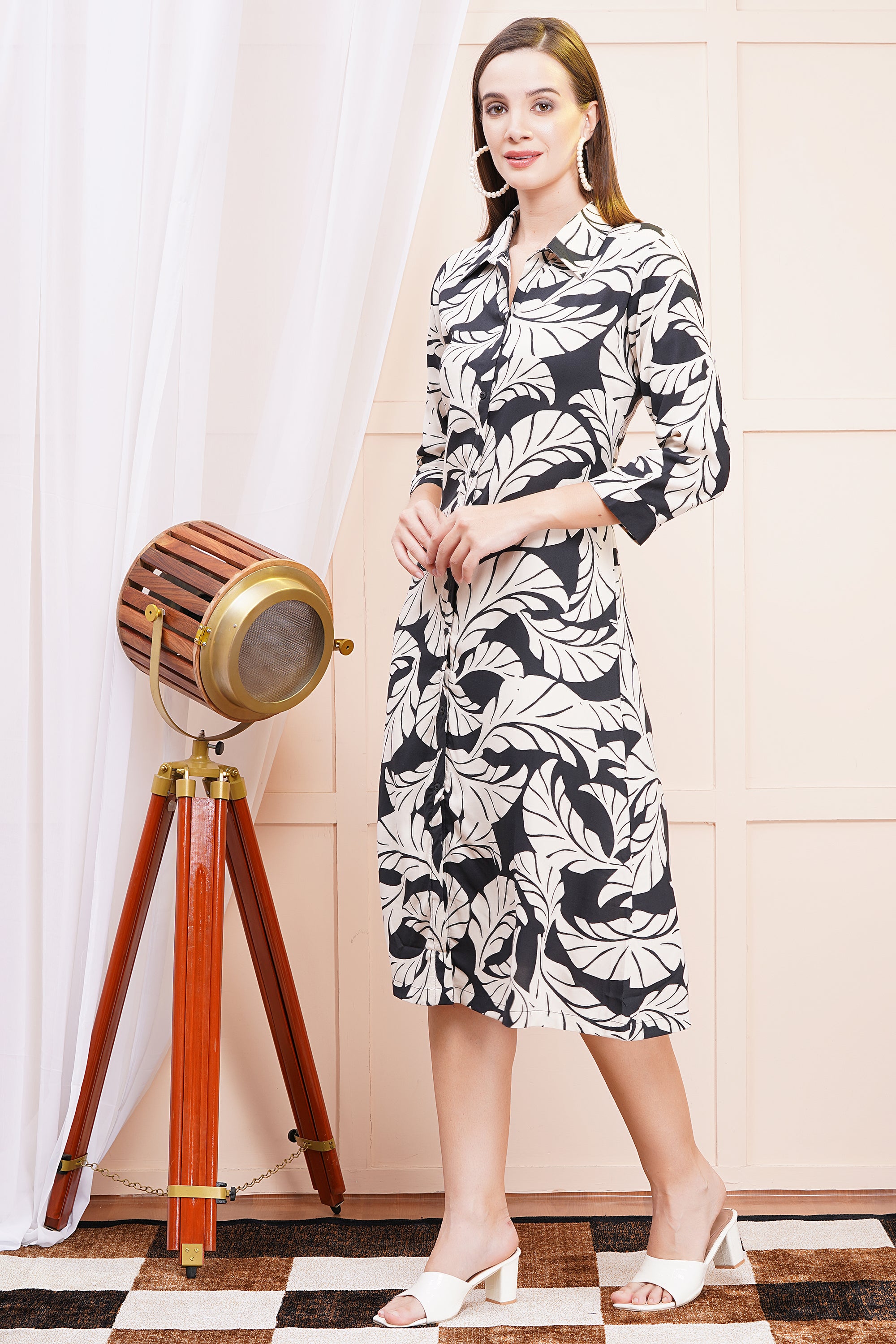 Enchanted Foliage  A Line Shirt Dress