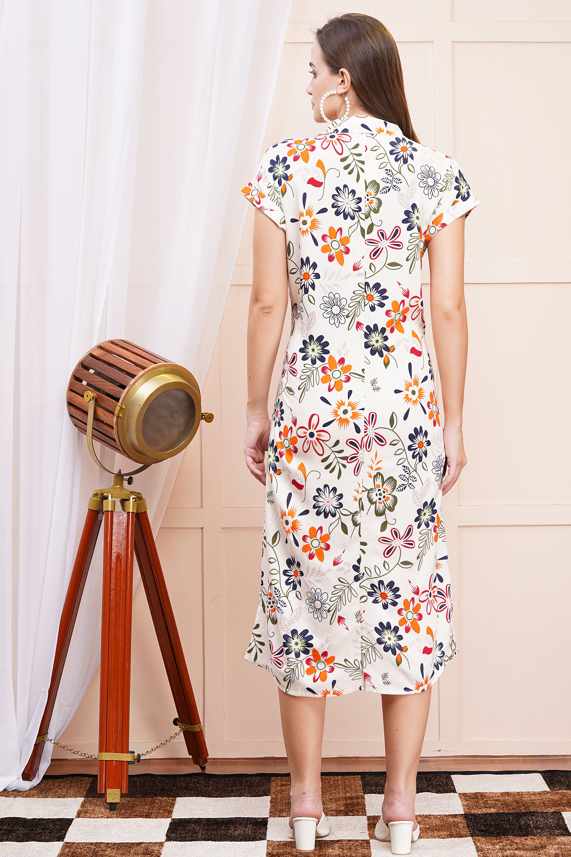Autumn Bloom A-Line Shirt Dress