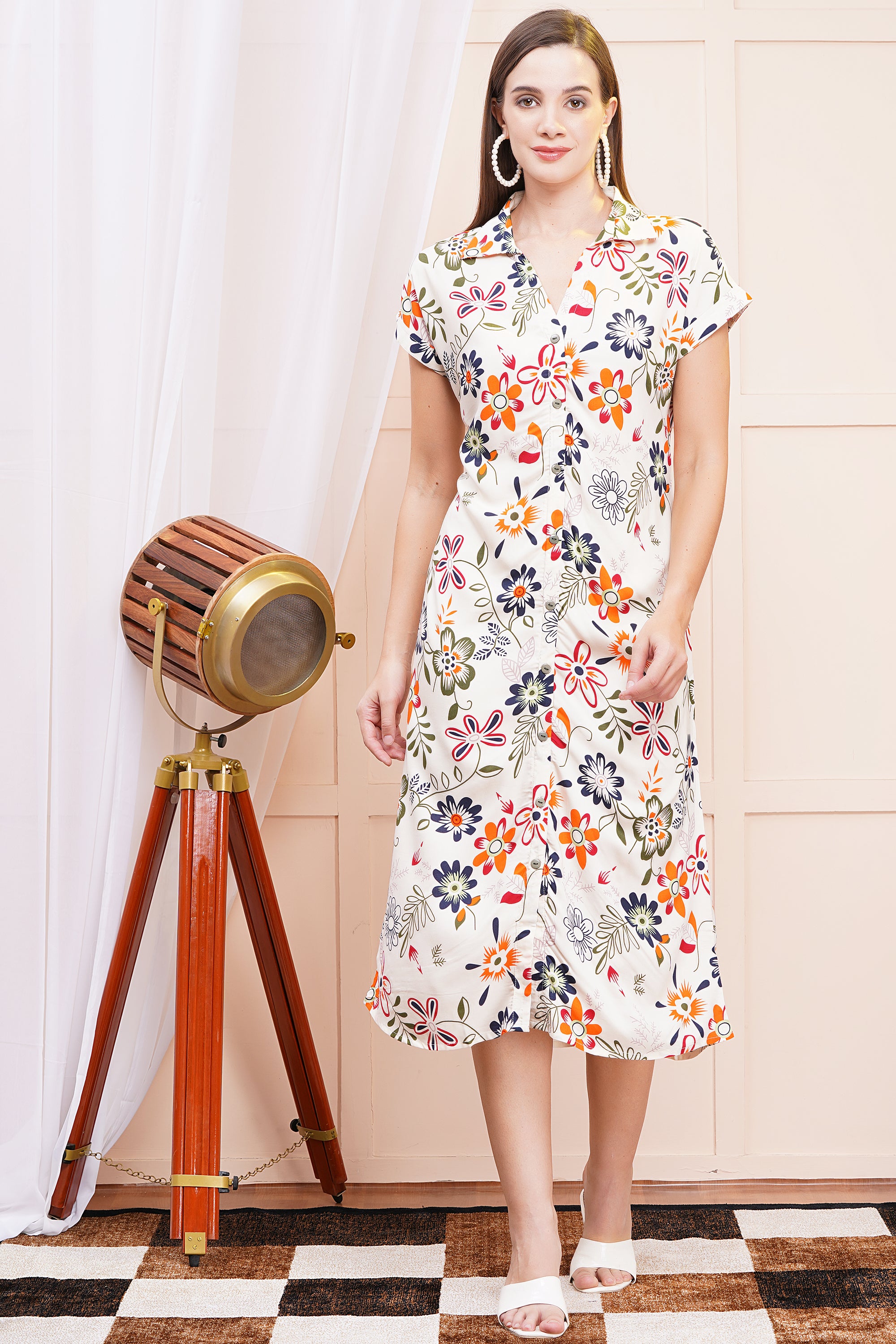 Autumn Bloom A-Line Shirt Dress