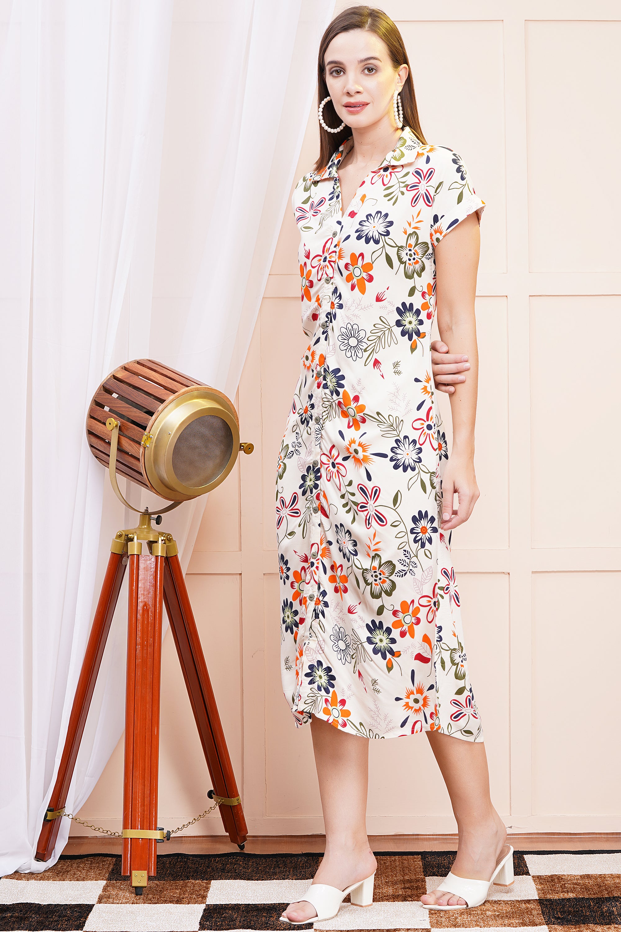 Autumn Bloom A-Line Shirt Dress