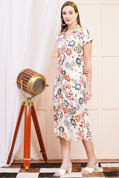 Autumn Bloom A-Line Shirt Dress