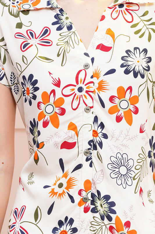 Autumn Bloom A-Line Shirt Dress