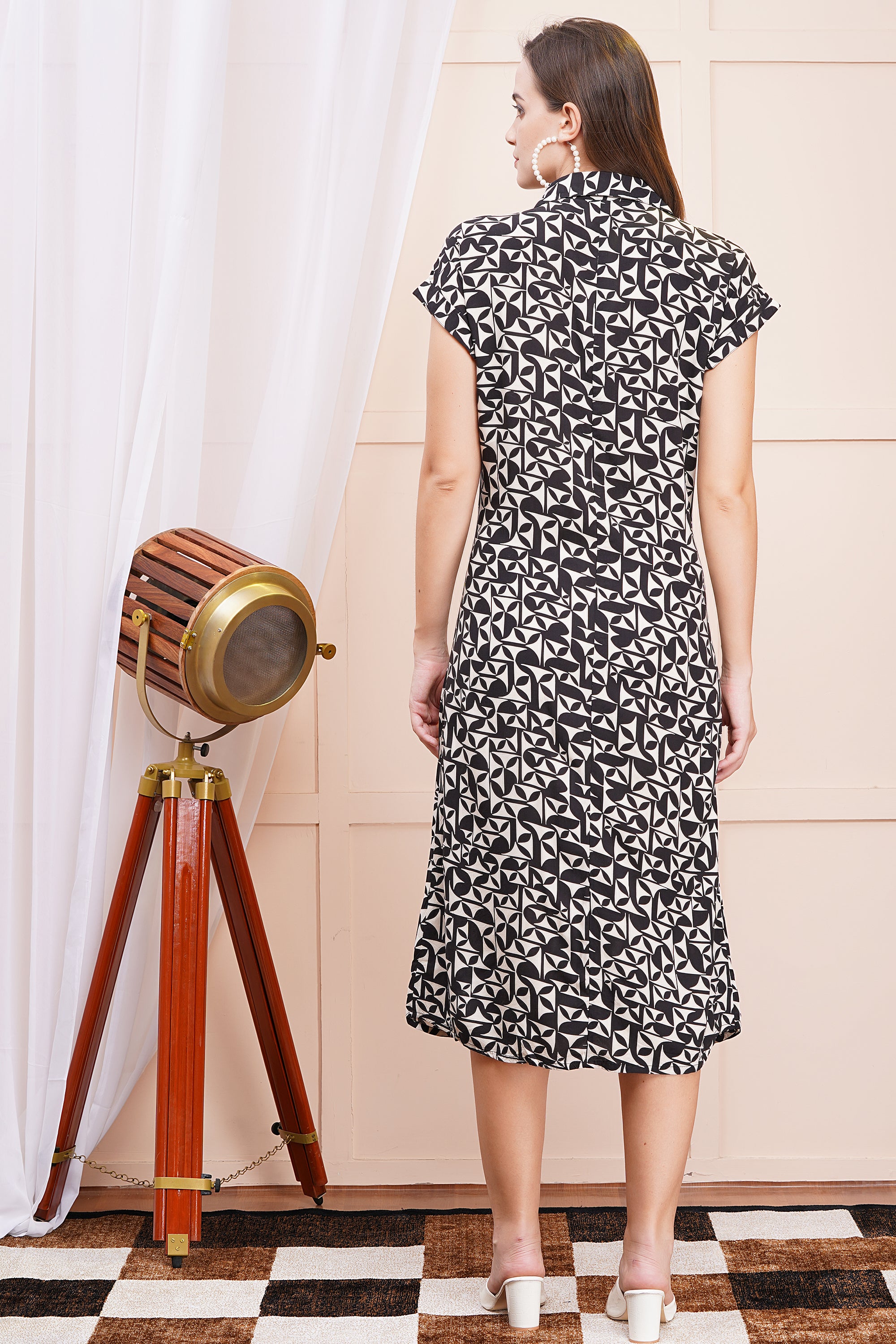 Monochrome Maze A-Line Shirt Dress