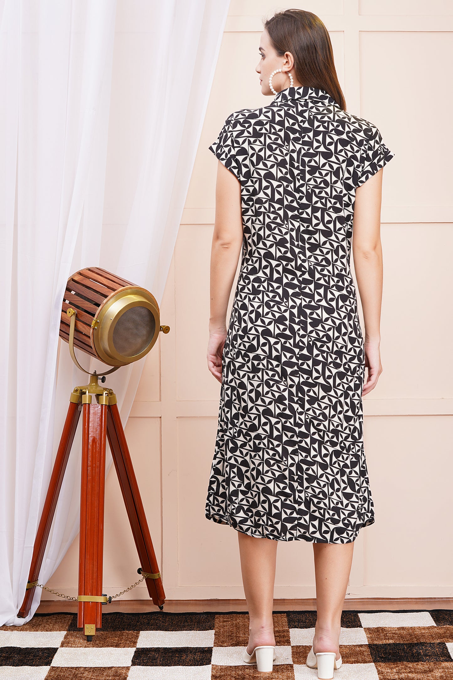 Monochrome Maze A-Line Shirt Dress