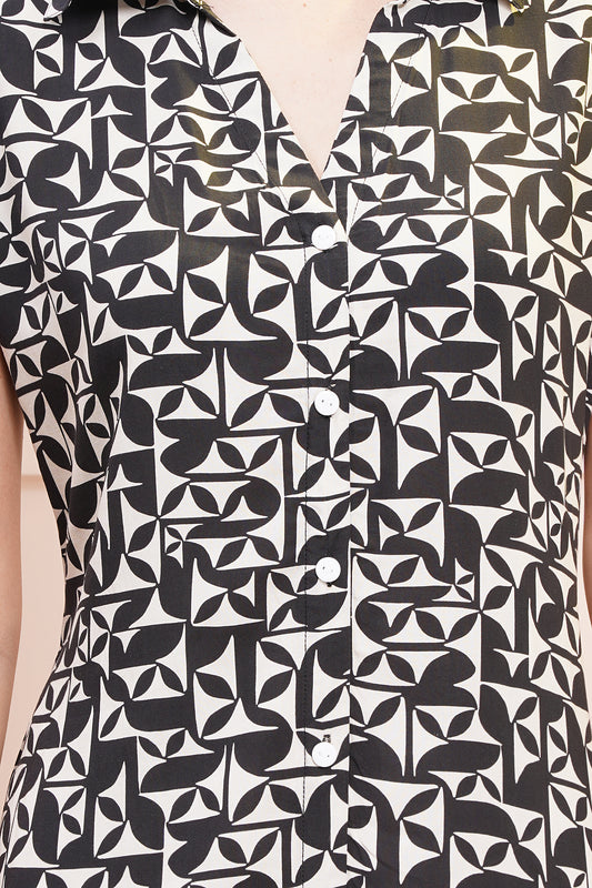 Monochrome Maze A-Line Shirt Dress
