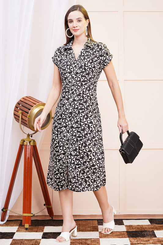 Monochrome Maze A-Line Shirt Dress