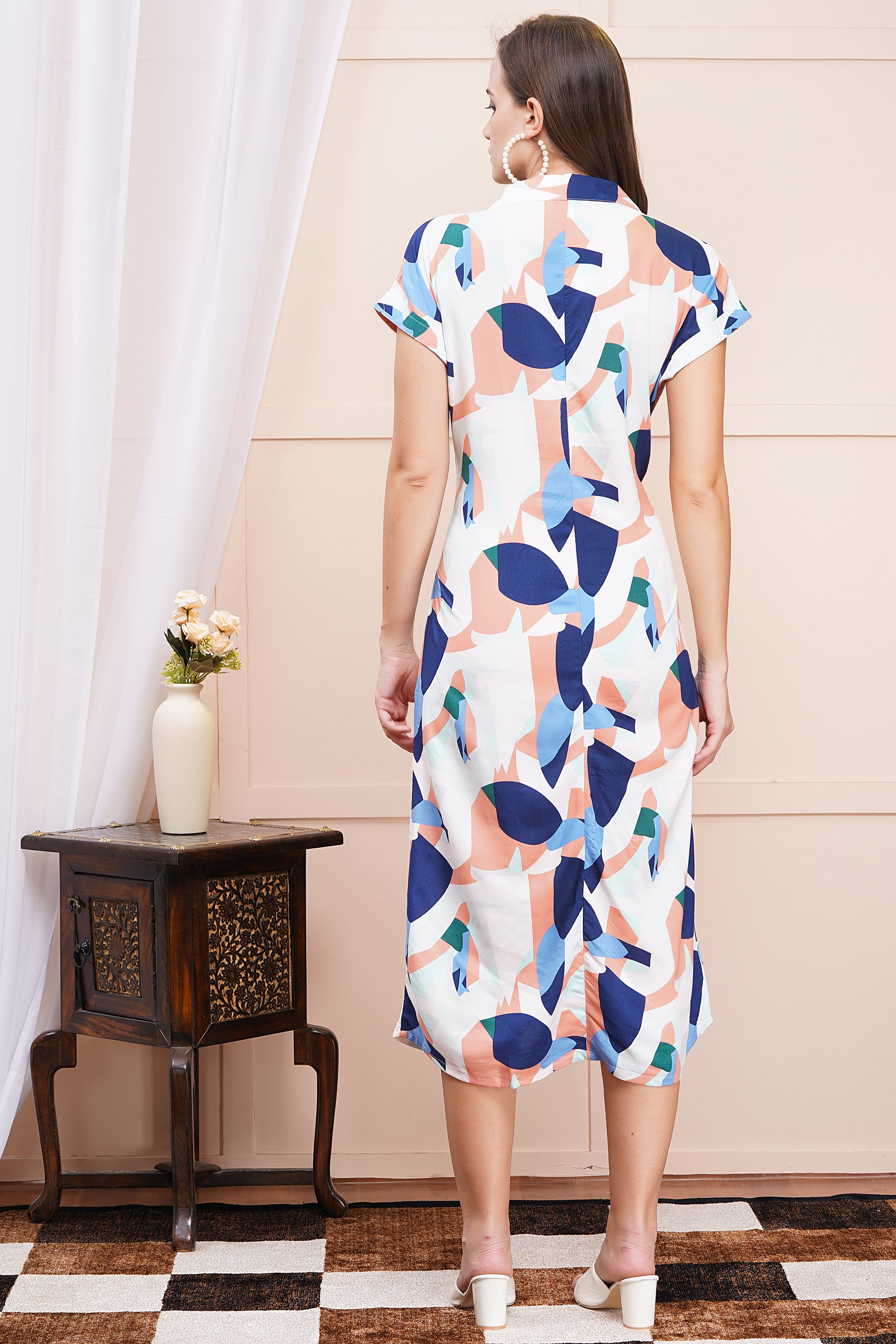 Abstract Print A-Line Shirt Dress