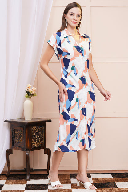 Abstract Print A-Line Shirt Dress