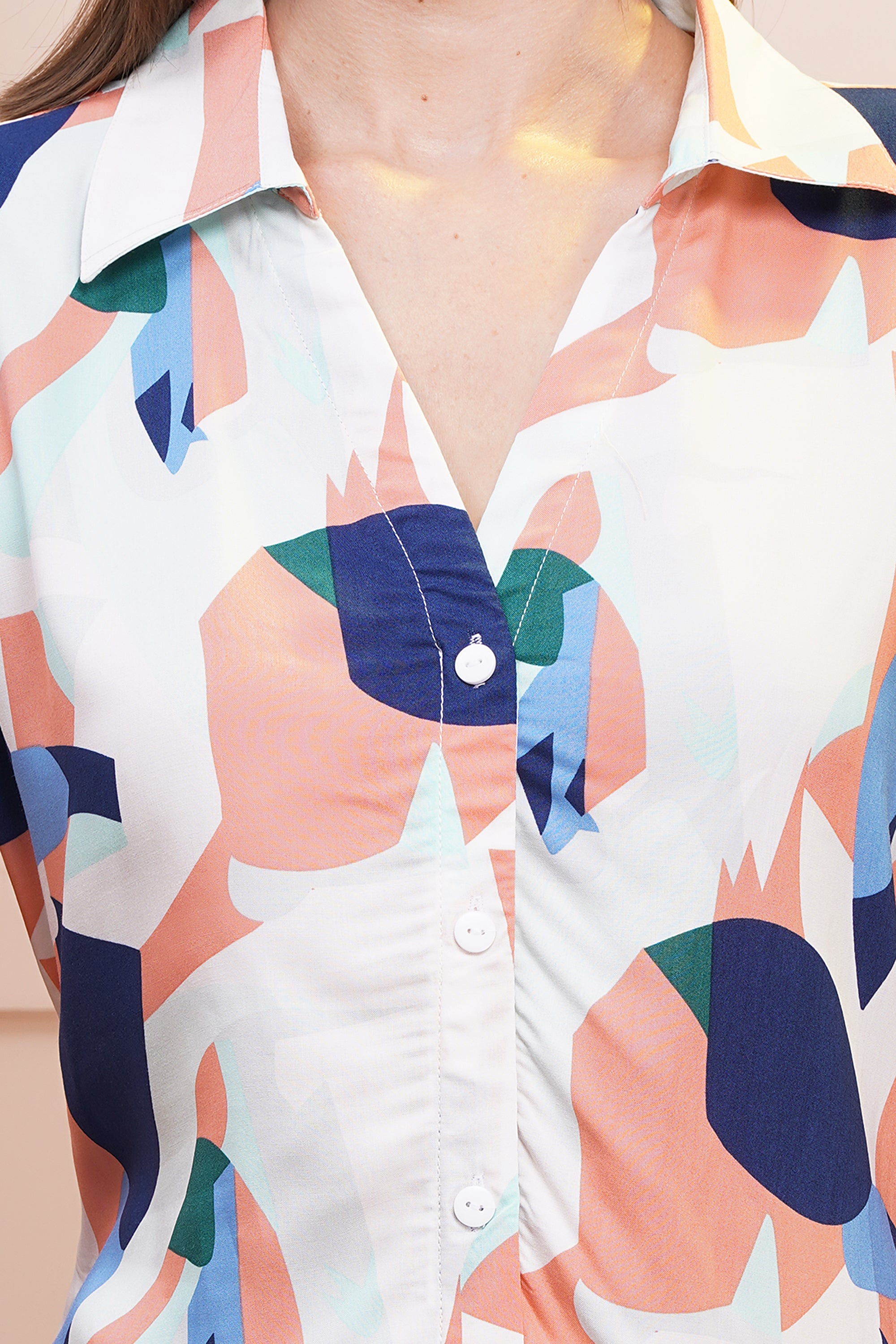 Abstract Print A-Line Shirt Dress