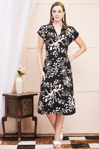 Midnight Blossom A-Line Shirt Dress