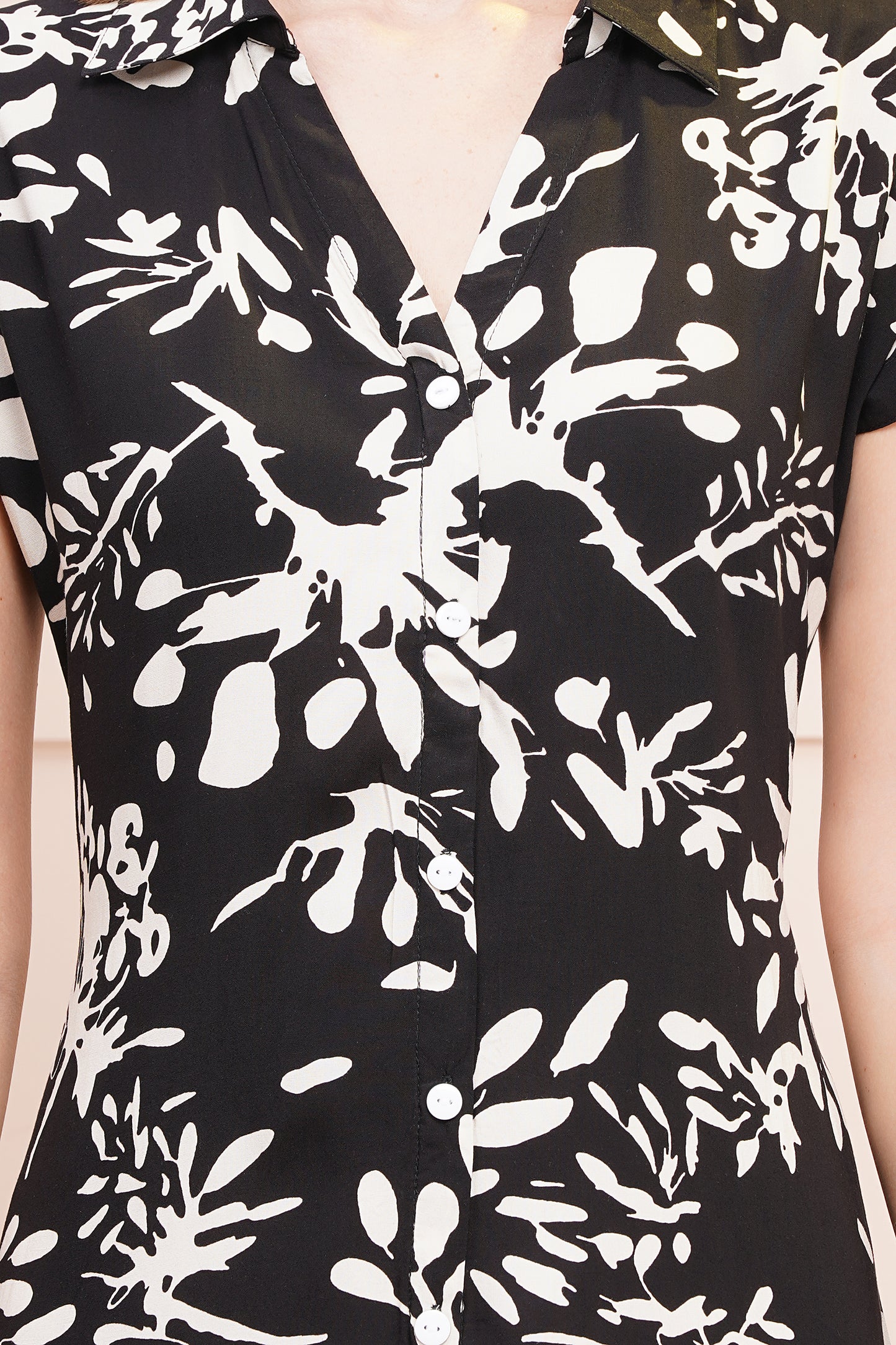 Midnight Blossom A-Line Shirt Dress