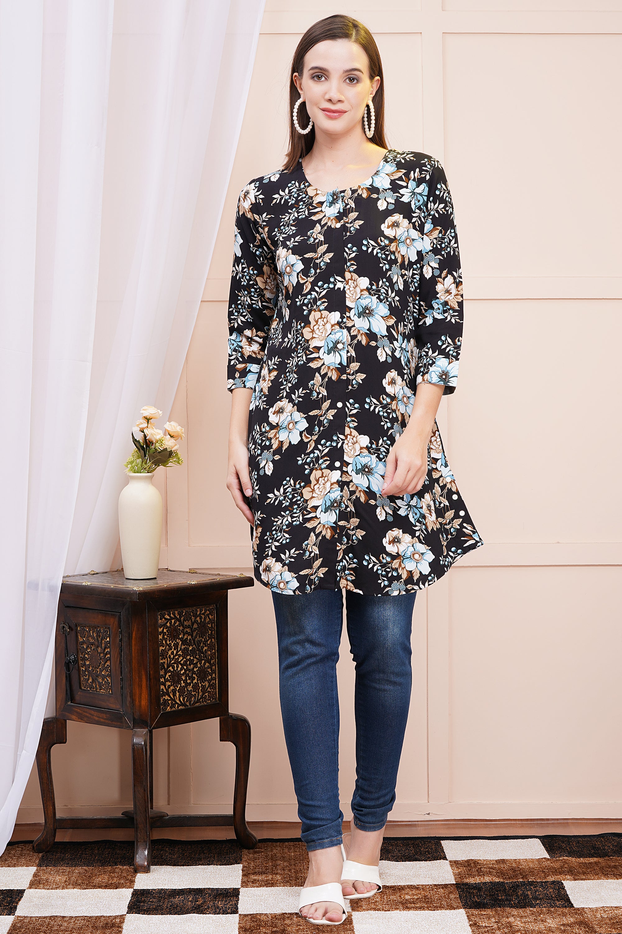 Midnight Bloom Short Kurti