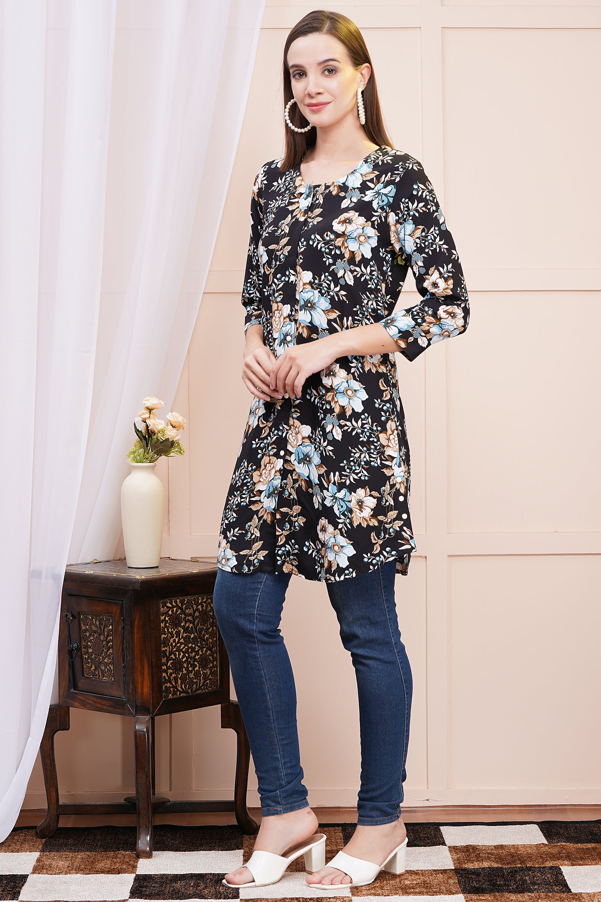 Midnight Bloom Short Kurti