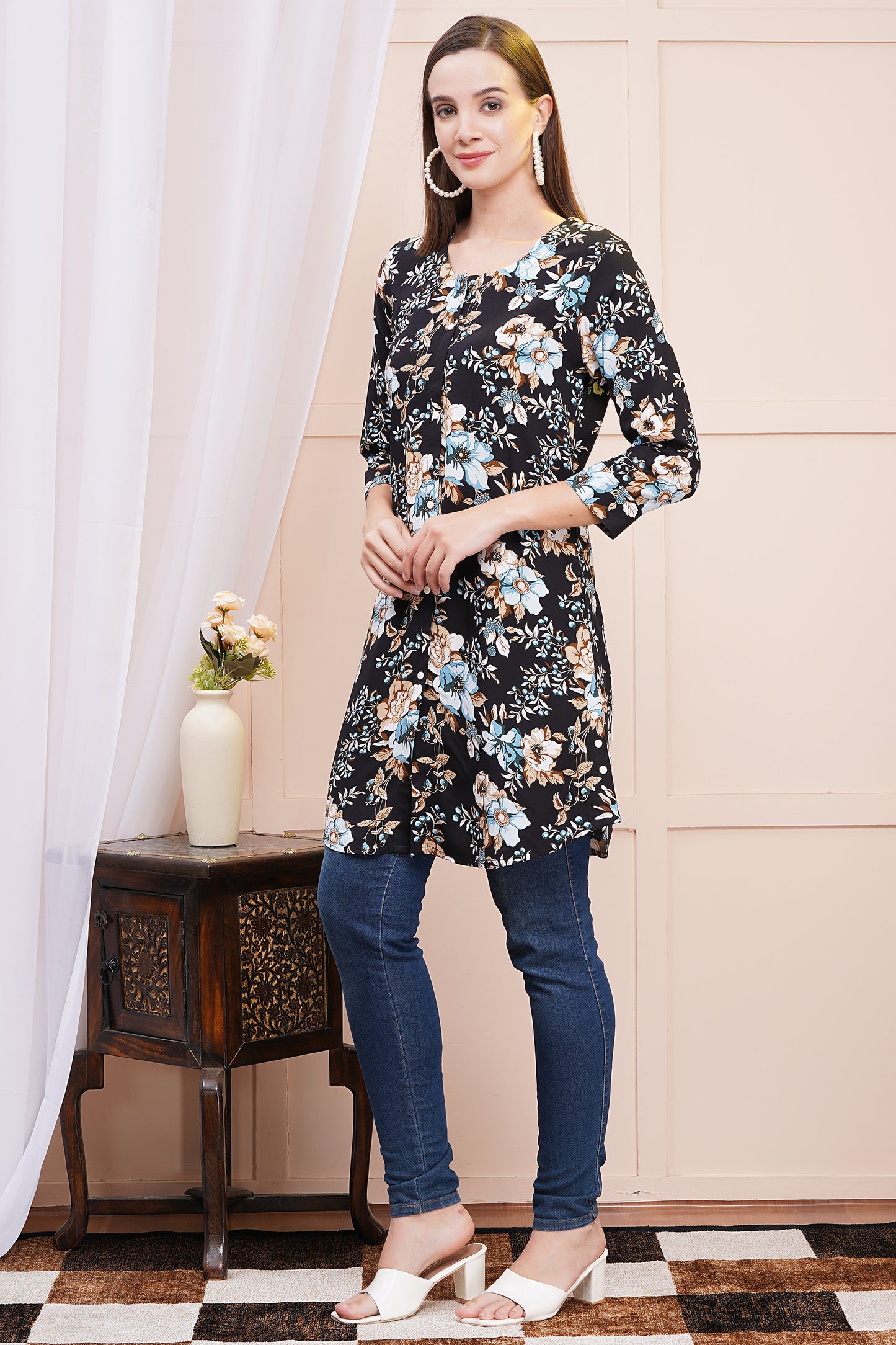 Midnight Bloom Short Kurti