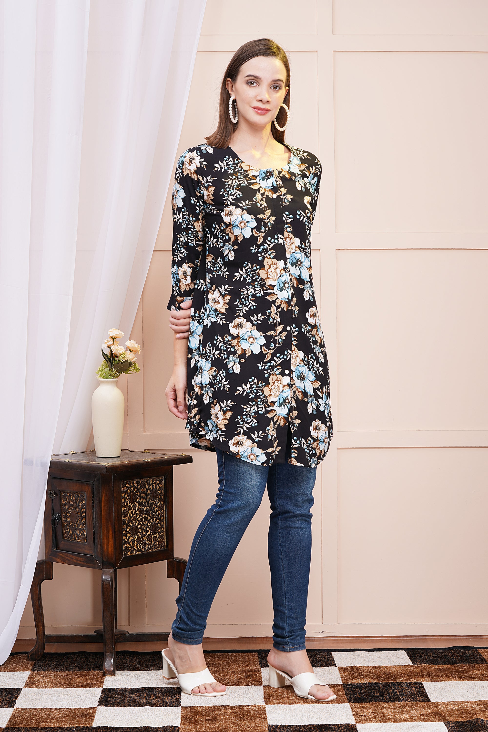Midnight Bloom Short Kurti
