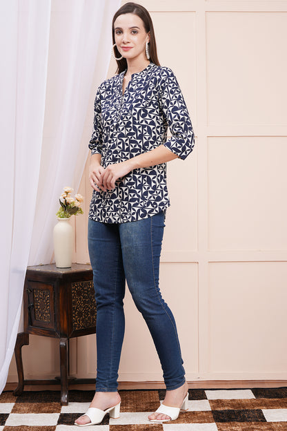 Monochrome Maze Print Top