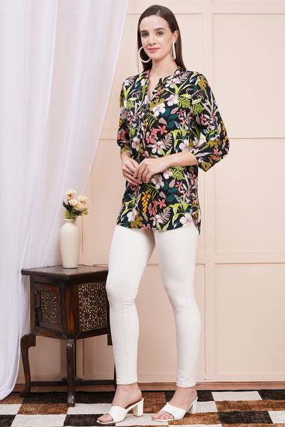 Tropical Floral Print Top