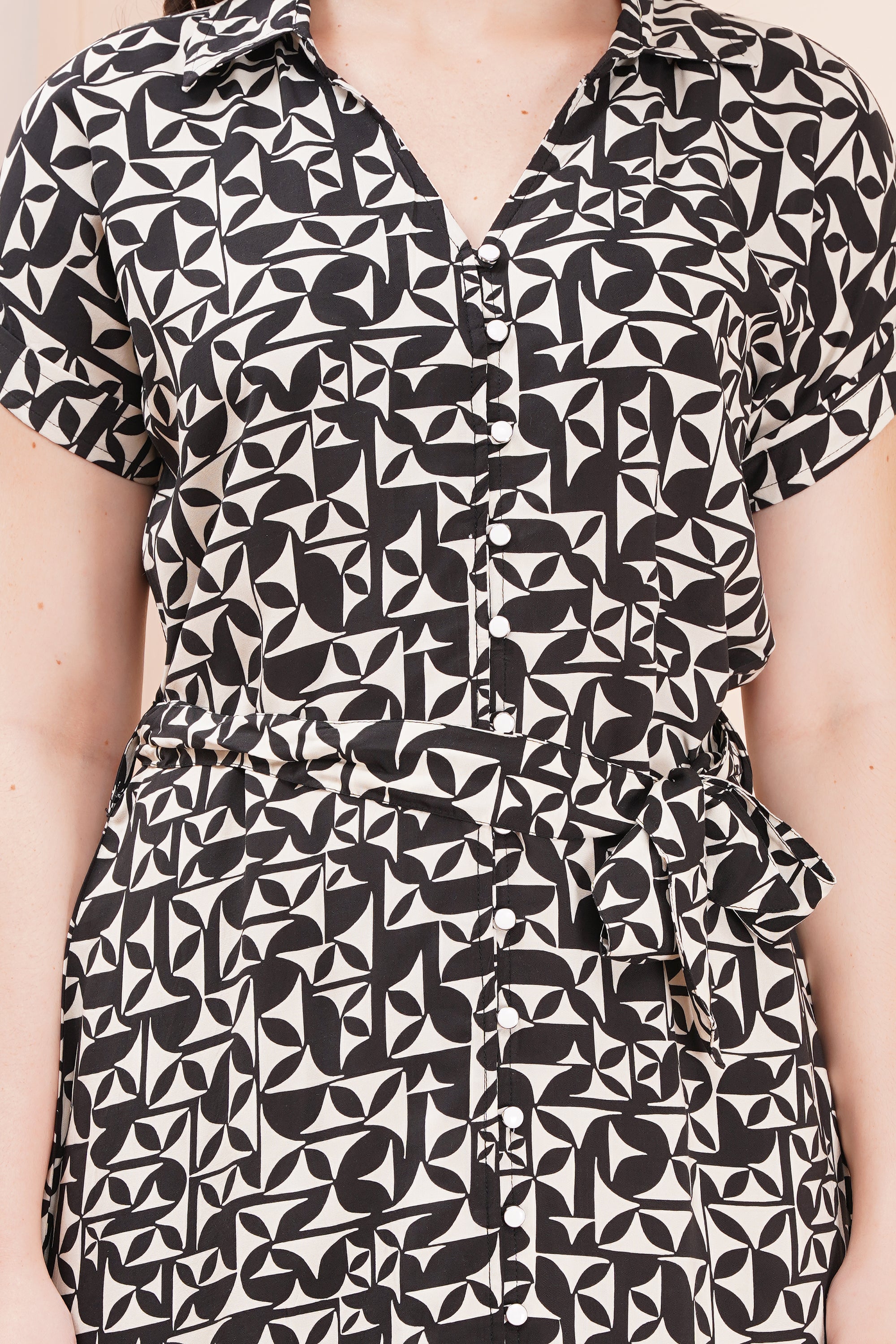 Monochrome Maze Short Midi Dress