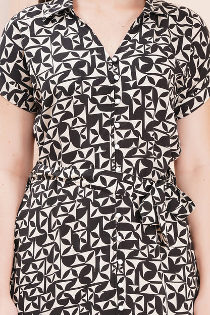 Monochrome Maze Short Midi Dress