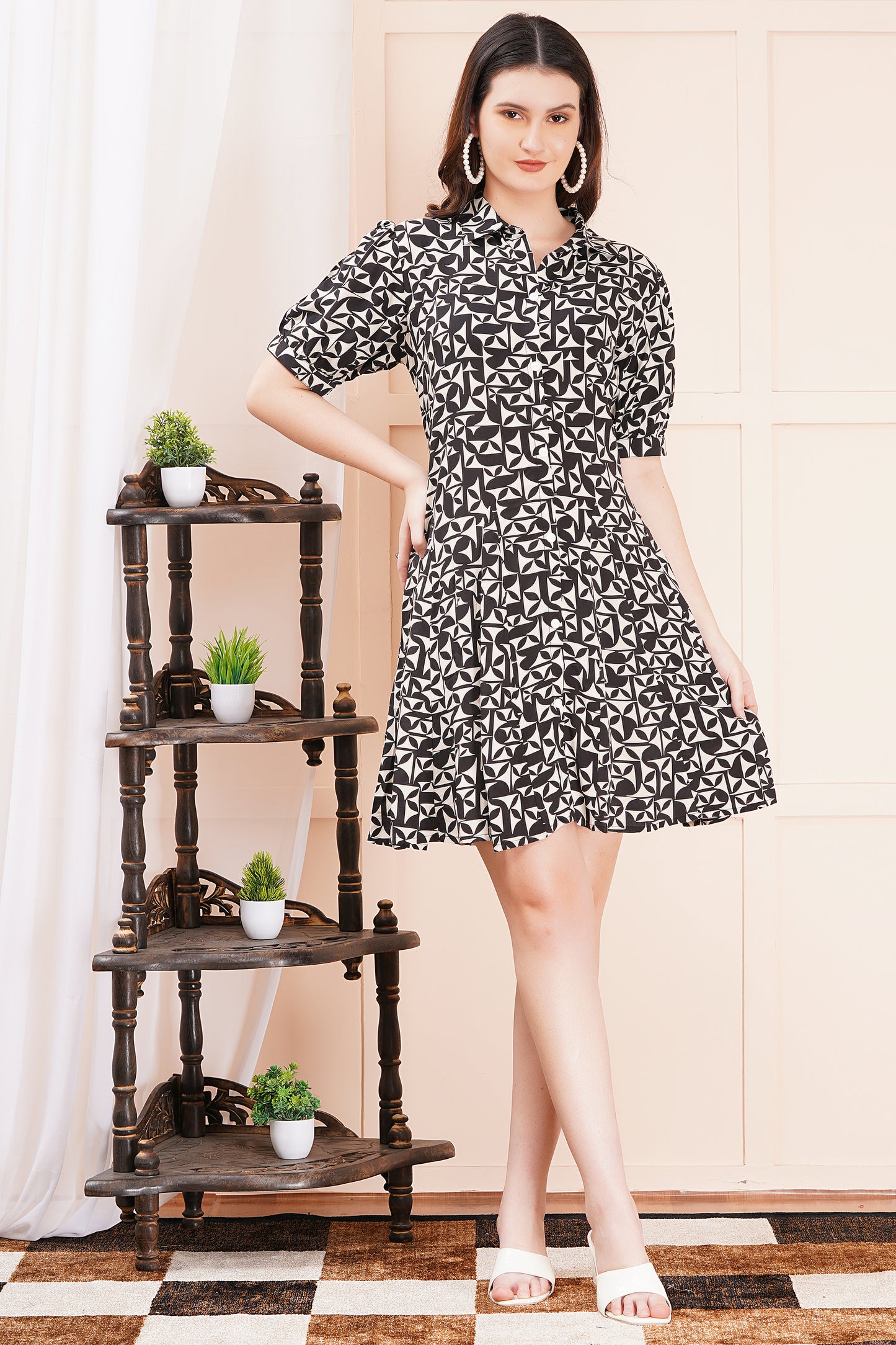 Monochrome Maze Short Midi Dress