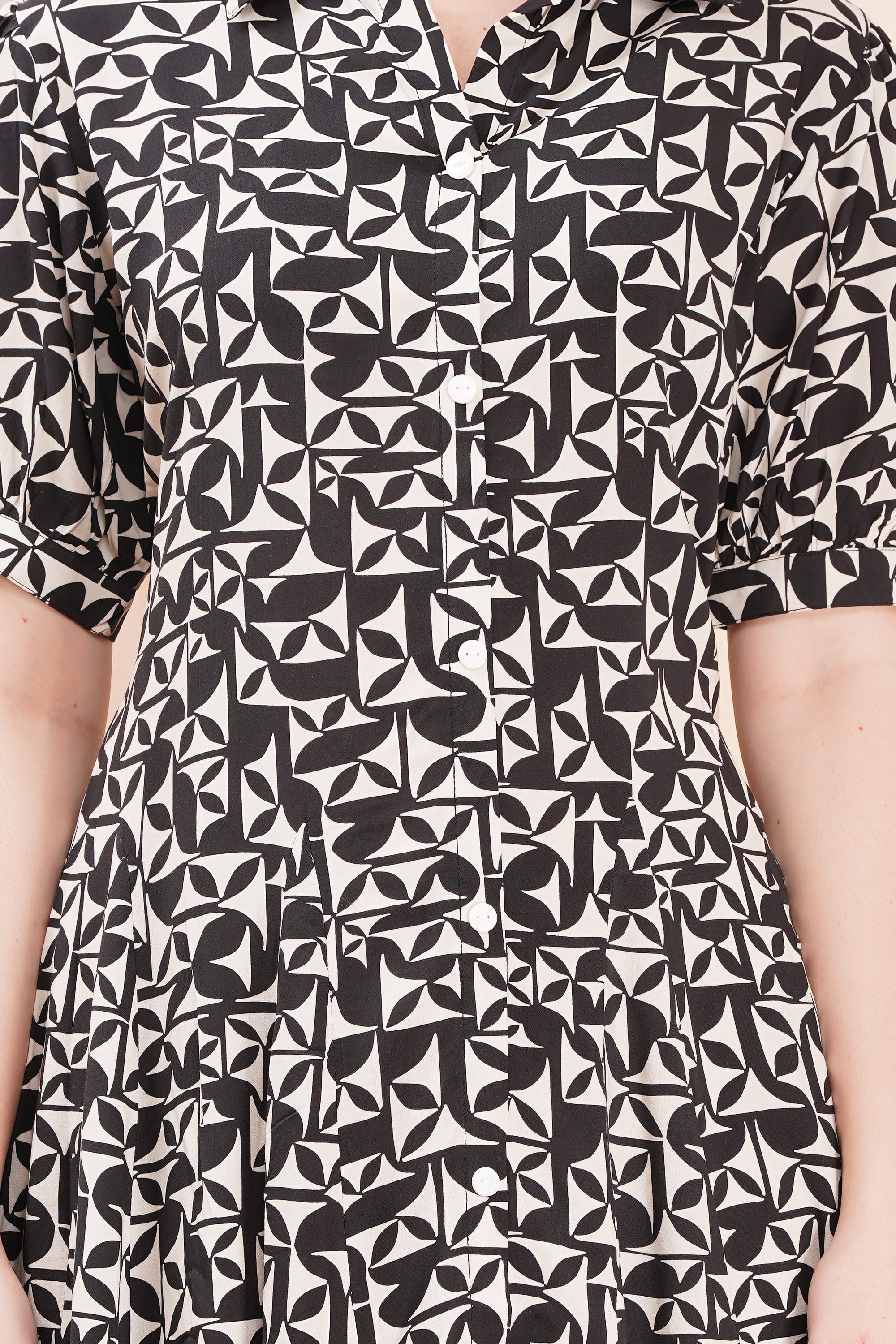 Monochrome Maze Short Midi Dress