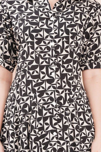 Monochrome Maze Short Midi Dress