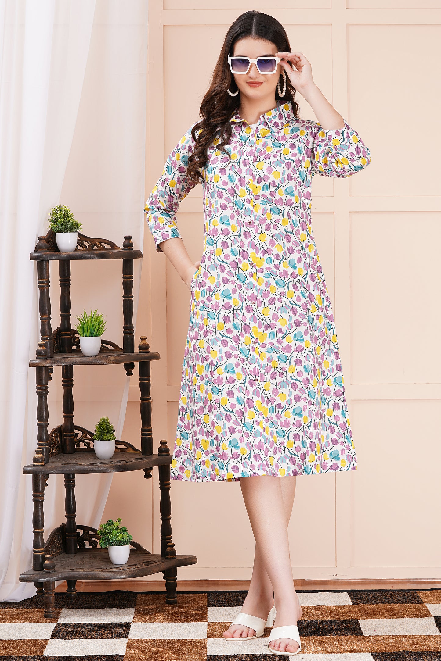 Spring Meadow A-Line Shirt Dress