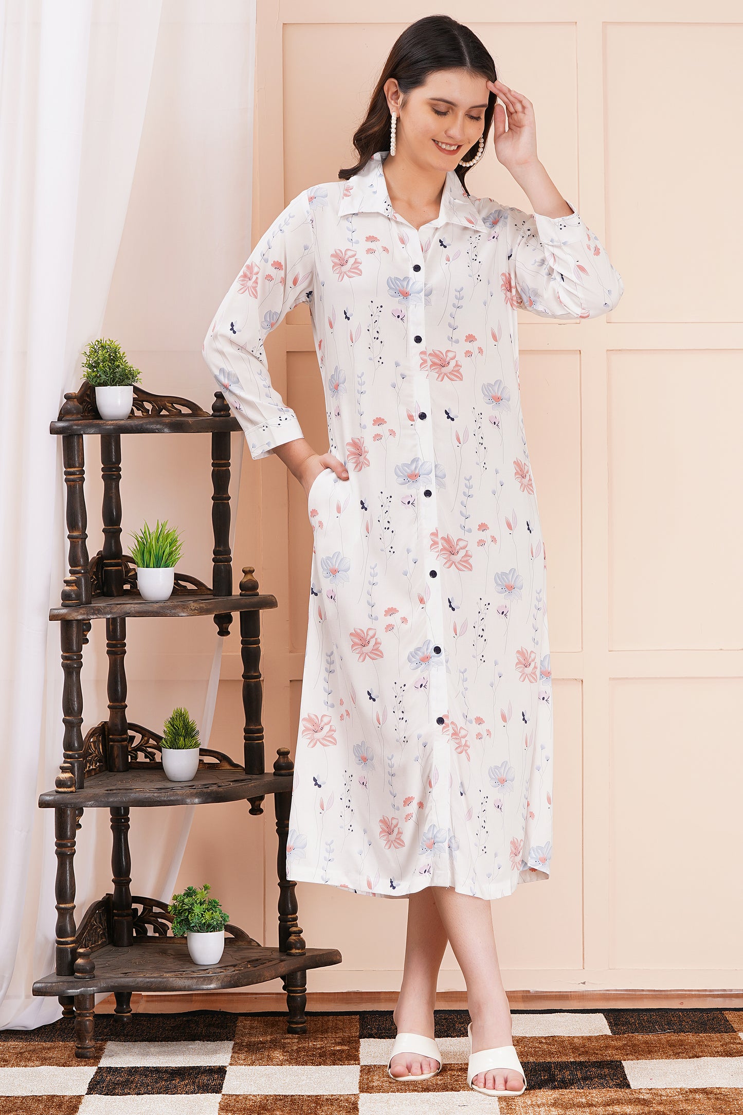 Whimsical Bloom A-Line Shirt Dress