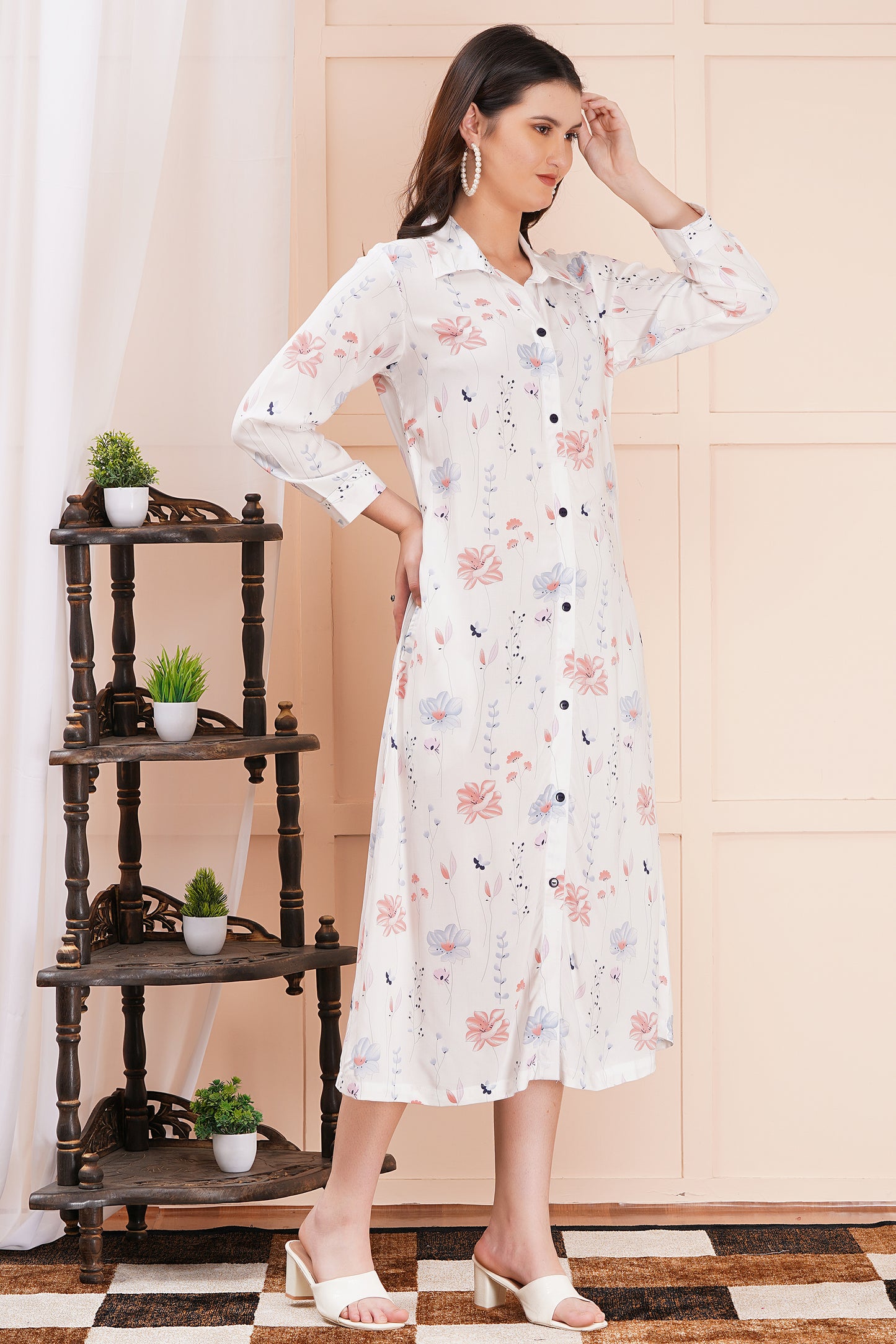 Whimsical Bloom A-Line Shirt Dress
