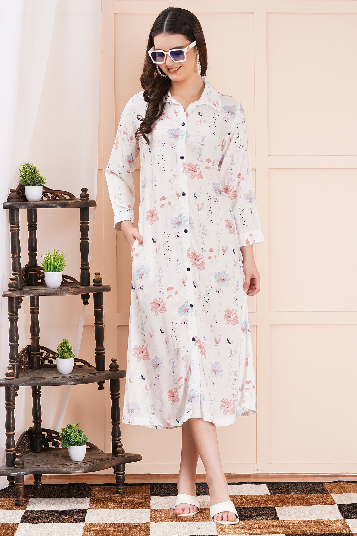 Whimsical Bloom A-Line Shirt Dress