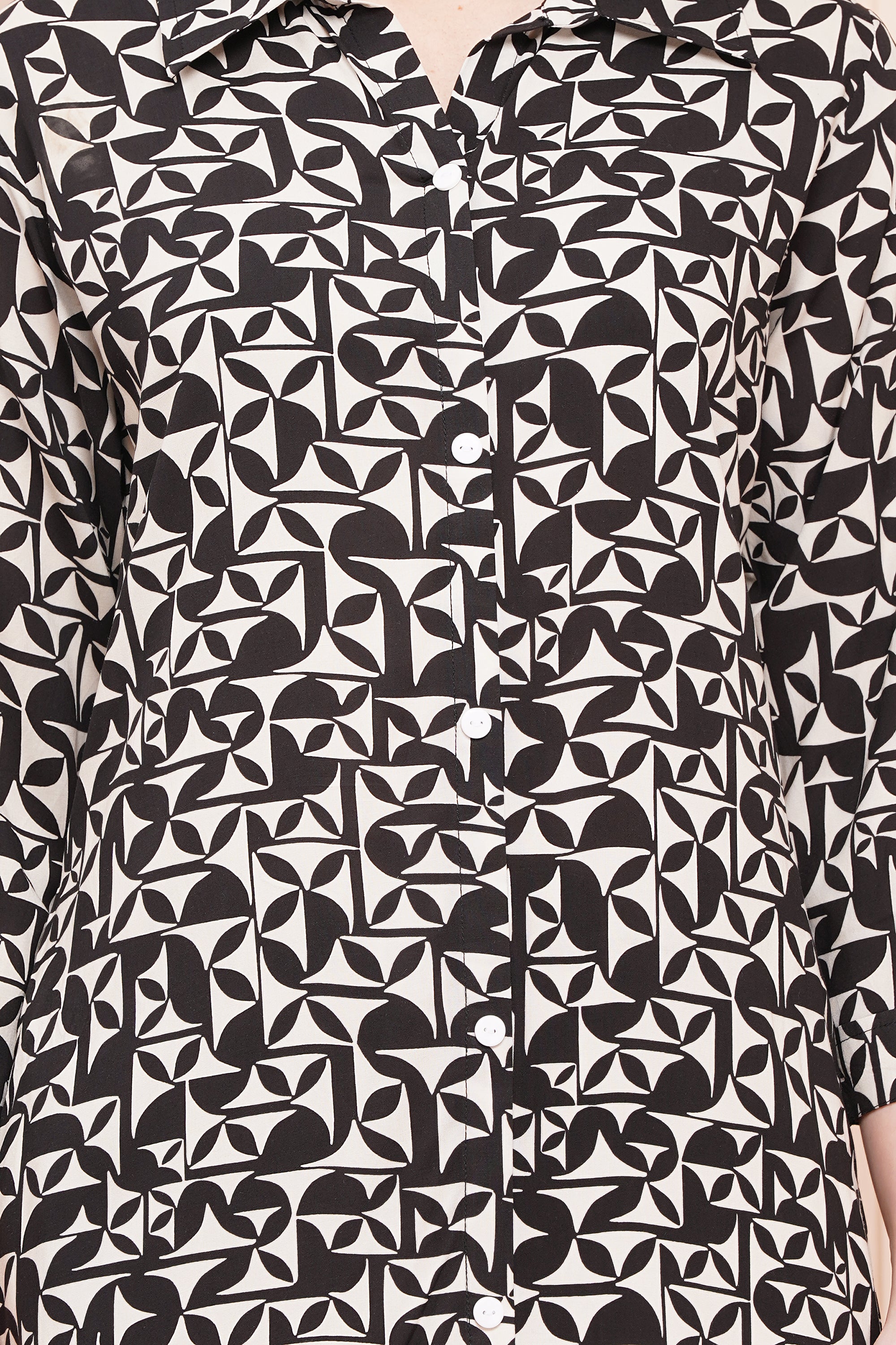 Monochrome Maze A-Line Shirt Dress
