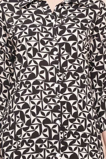 Monochrome Maze A-Line Shirt Dress