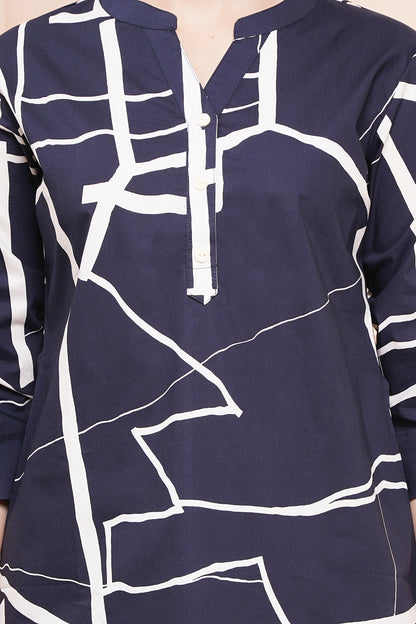 Geometric Chic Navy-Blue Print Top