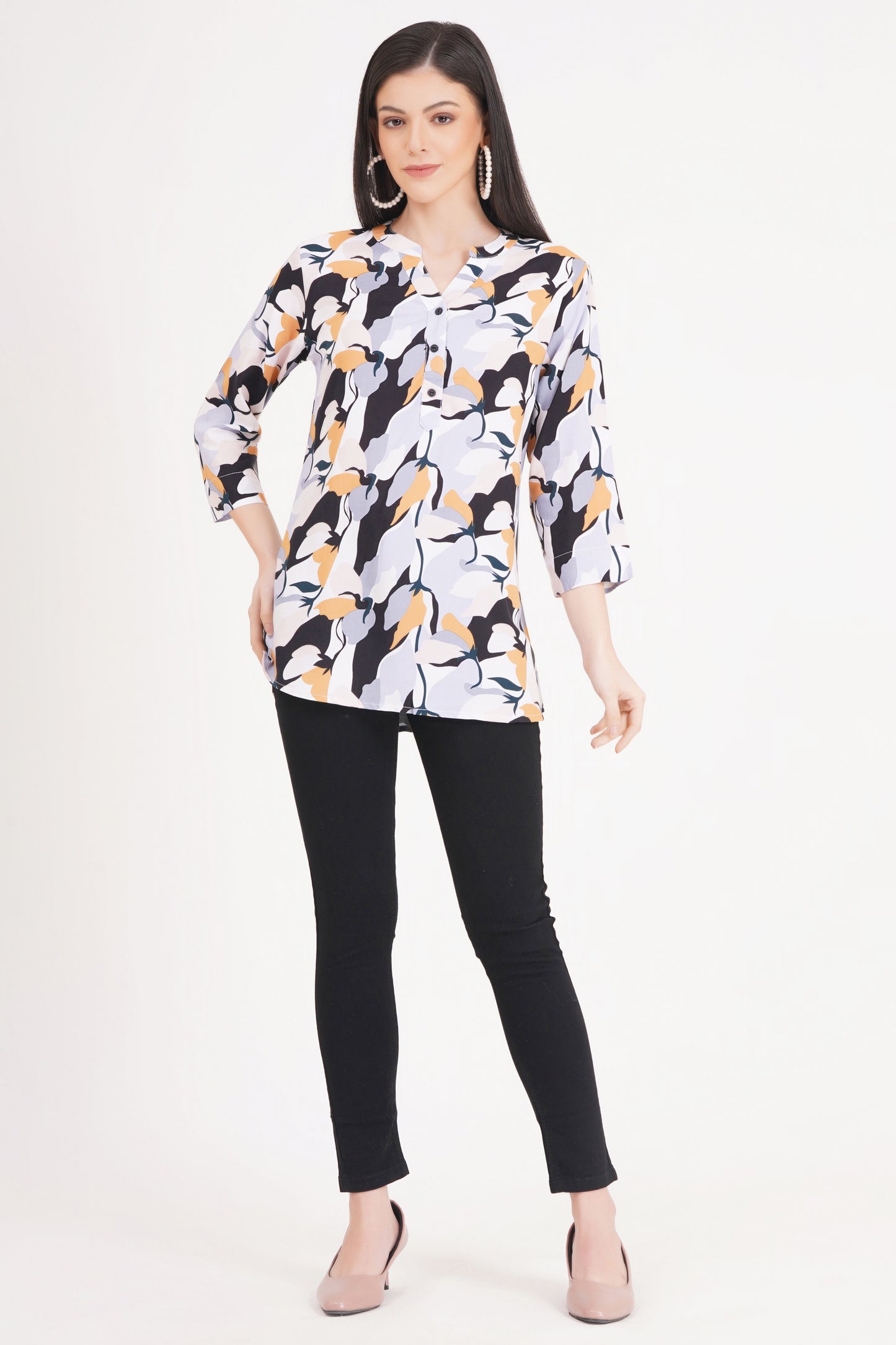 Abstract Floral Print Top