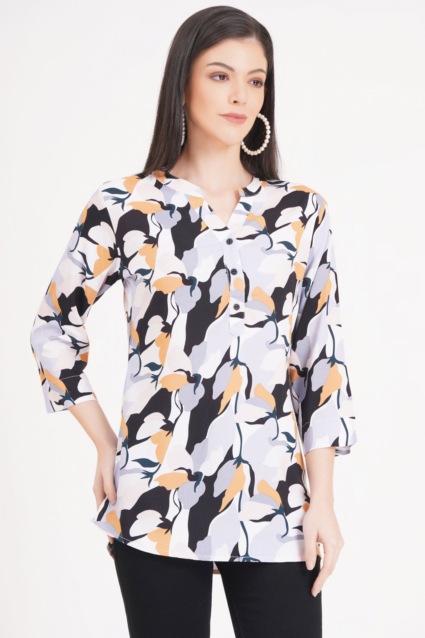 Abstract Floral Print Top